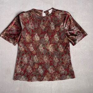 Lauren Lee Metallic Floral Top‎ Pleated Sparkle Party Blouse Medium